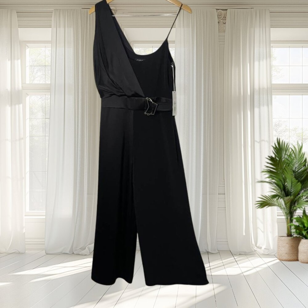 NWT Cushnie Black Asymmetrical Sleeveless Spaghetti Strap Wide Leg Jumpsuit 4 - Picture 3 of 14